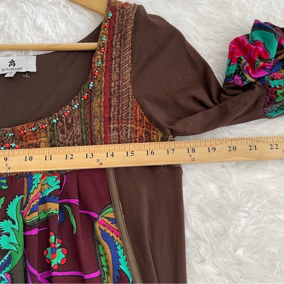 ANTHROPOLOGIE RITU KUMAR Floral Boho Dress Woman’s 3 (Medium) Elbow Sleeve - Picture 8 of 10